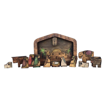 Wooden Nativity Puzzle With Wood Burned Design, Jigsaw Puzzle Set For All Ages, Holiday Desk Decor Gift