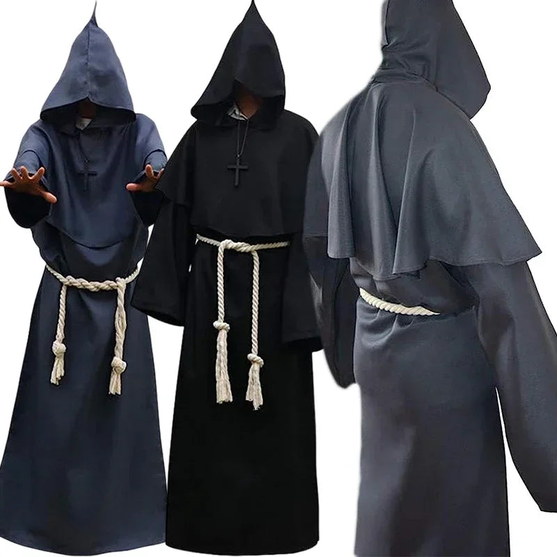 Middeleeuwse monnikenmantel met kap, tovenaarstovenaar-riddercape, Halloween-cosplaykostuum voor volwassenen 2026