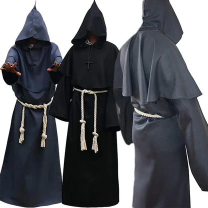 Middeleeuwse monnikenmantel met kap, tovenaarstovenaar-riddercape, Halloween-cosplaykostuum voor volwassenen 2026