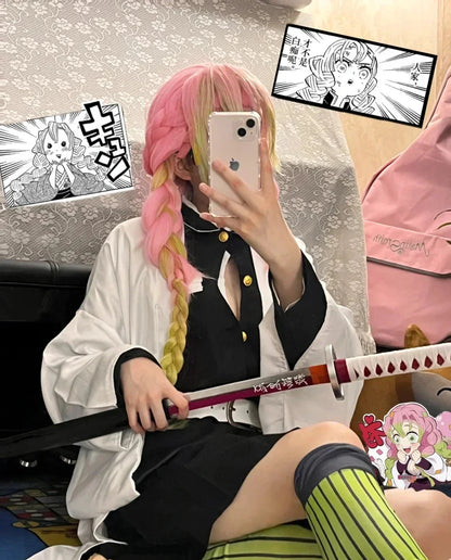 Demon Slayer Kanroji Mitsuri Kimono Haori Cosplay Costume Set with Wig for Adults Kids Halloween 2026