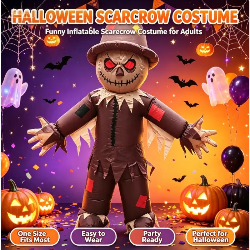 Opblaasbaar Halloween-cosplaykostuum als vogelverschrikker, themafeest met een kwaadaardig horrorthema, outfit voor optredens voor volwassenen 2026
