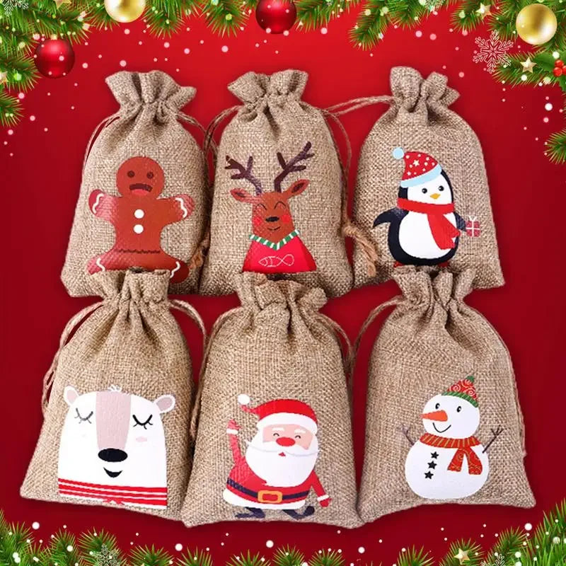 Christmas Advent Calendar 24Pcs Gift Bags Set - Durable Cloth with Customizable Number Stickers for Holiday Decor