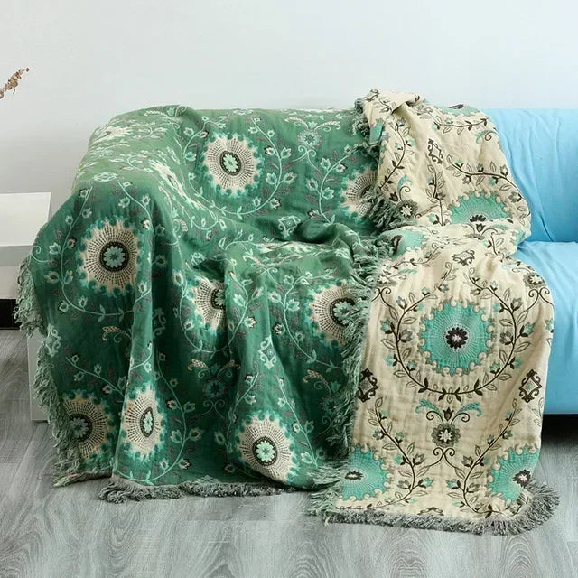 Double-Sided Japanese Cotton Throw Blanket - Versatile Sofa Cover & Bedspread, All-Season Cooling