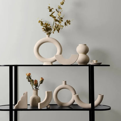 Keramisk vase embryo skulpturell bordvase nordisk minimalistisk hjemmeinnredning høst 2025 ideell for tørket blomstervisning