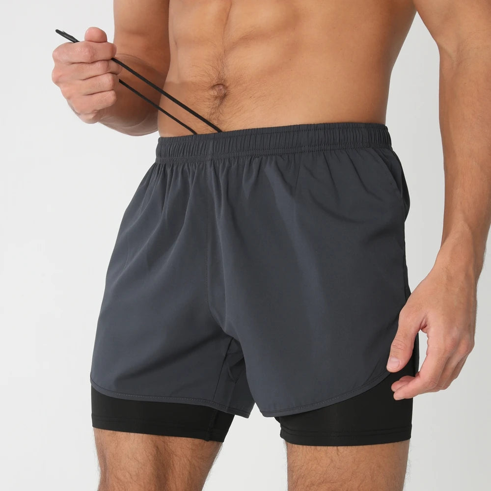 Quick-dry men's 2-in-1 running shorts - lightweight lined, polyester, for gym and summer training