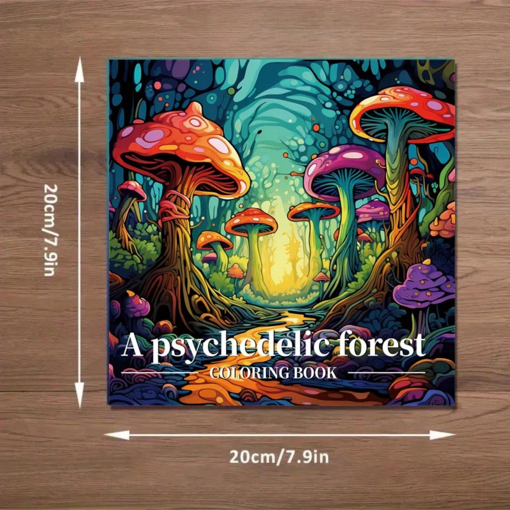 Coloring Book 22 Page Psychedelic Forest Stress Relief Activity Gift Fall 2025 Trend