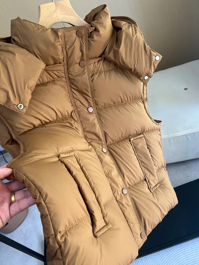 Insulating Women’s Hooded Puff Vest - Hip-Length, Down