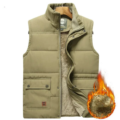 Warm Men's Padded Vest - Quilted Sleeveless, Fleece, Winter