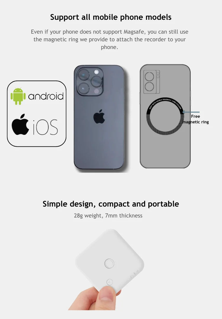 Enregistreur vocal IA 64GB avec transcription et traduction