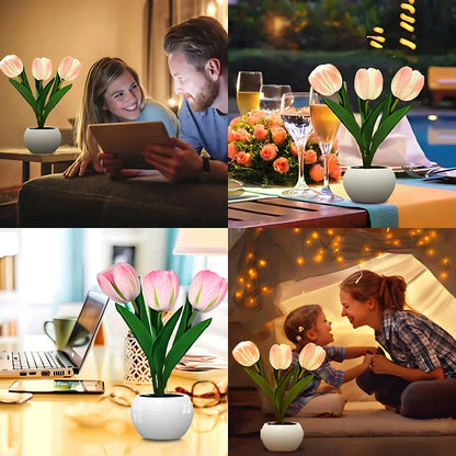 LED natlys tulipan bordlampe romantisk stemningsblomst lys efterår 2025 hjemmedekoration gave