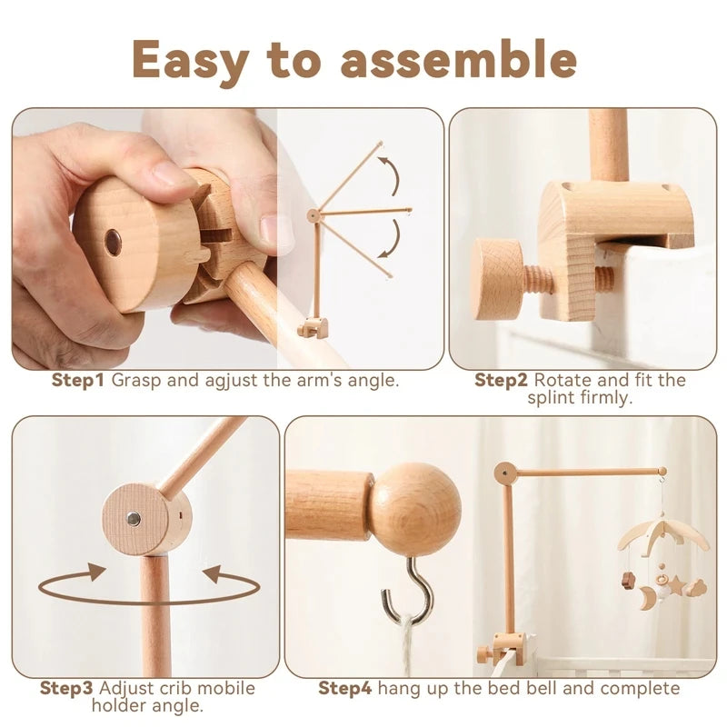 Wooden Crib Mobile Bracket Newborn Sensory Toys Soothing