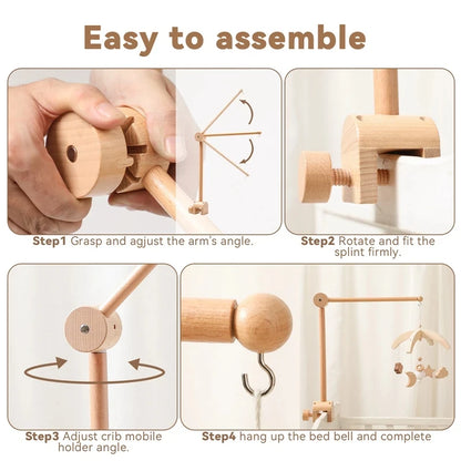 Wooden Baby Mobile Crib Arm Holder Newborn Sensory Toys