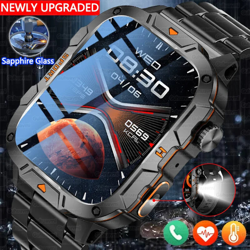 Smartwatch Rugged Military Grade – 1.96 Inch AMOLED Display, 5ATM Waterproof, Bluetooth Call Fitness Tracker, Fall 2025