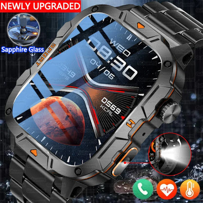 Smartwatch Rugged Military Grade – 1.96 Inch AMOLED Display, 5ATM Waterproof, Bluetooth Call Fitness Tracker, Fall 2025