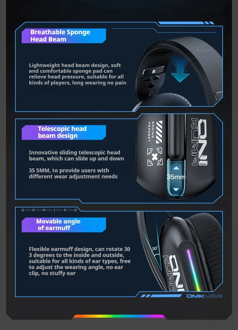 Wireless Gaming Headset Tri Mode Bluetooth Wired Immersive