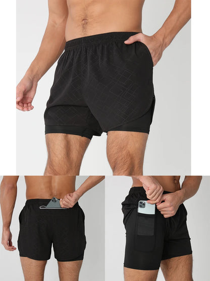 Quick-dry men's 2-in-1 running shorts - lightweight lined, polyester, for gym and summer training