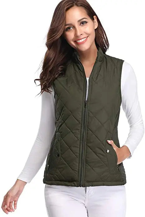 Lightweight Women Quilted Vest - Stand Collar Cotton Winter