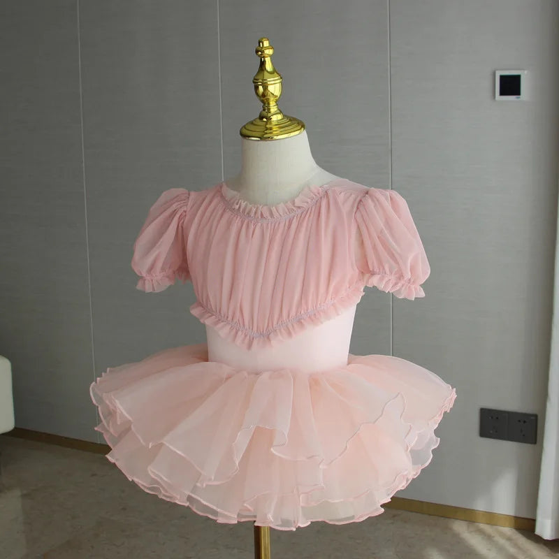 Set body leggero da balletto per ragazze - top con maniche a sbuffo, gonna tutu in tulle, poliestere, per lezione di danza