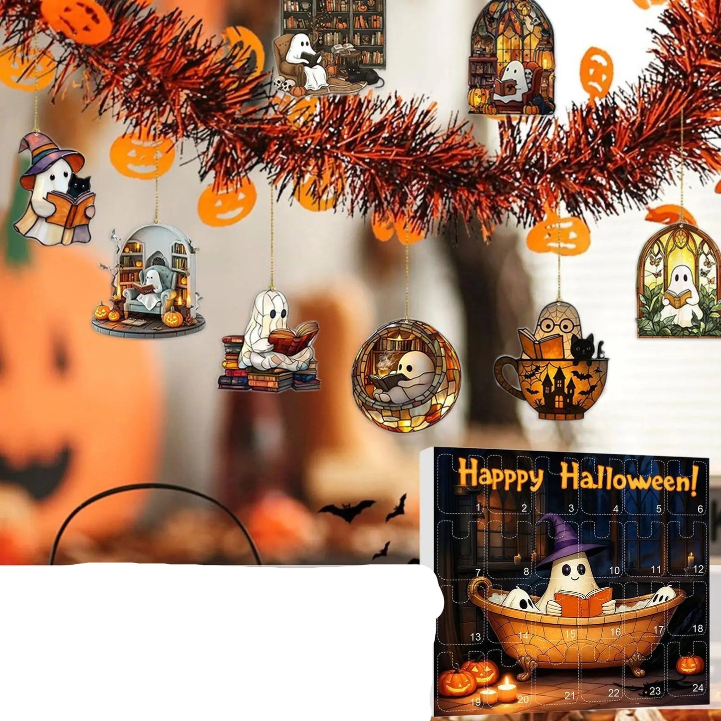 Calendario de Cuenta Regresiva de Halloween 24 Fantasmas de Acrílico Decoración