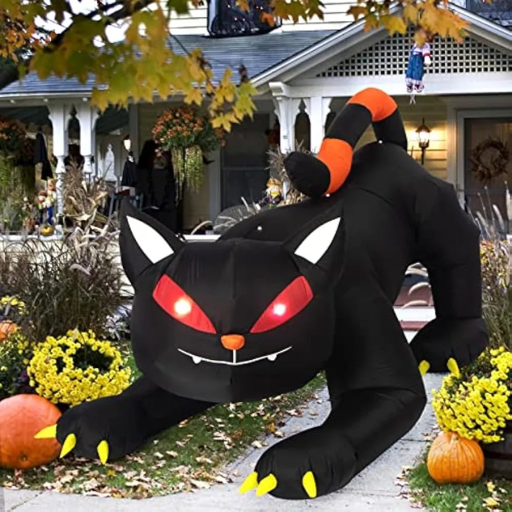 Opblaasbare zwarte kat van 7-Foot met Halloween-LED voor buiten, feest- en tuindecoratie 2026
