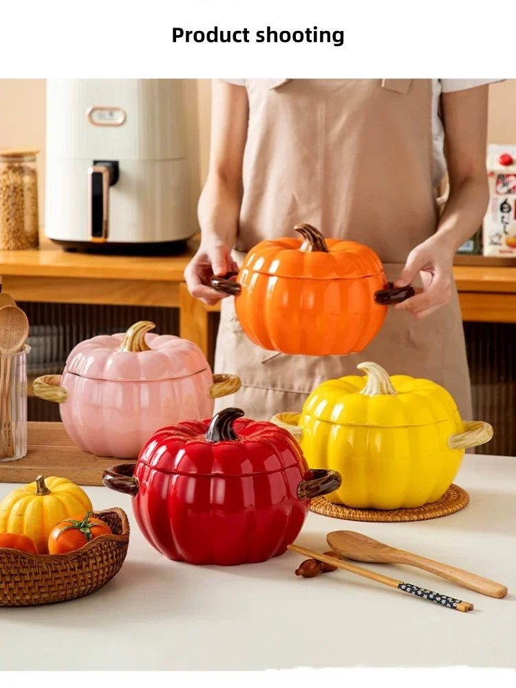 Pumpasoppsgryta 1.4L keramisk skål med lock Halloween