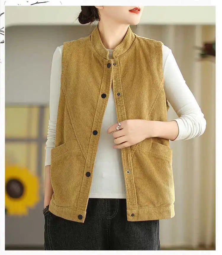 Soft Women's Corduroy Vest - Relaxed Sleeveless, Velvet