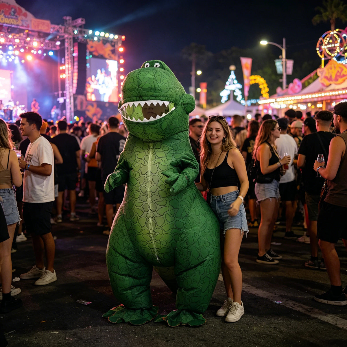 Groen opblaasbaar dinosaurus-mascottekostuum voor volwassenen, personagekostuum voor Halloween en verjaardagsfeest 2026
