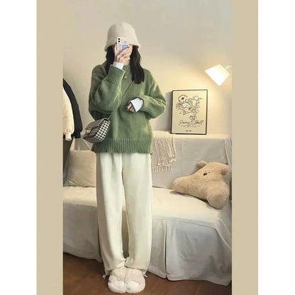 Oversized hyggelig damesweater - rundhalset strik, lag-på-lag