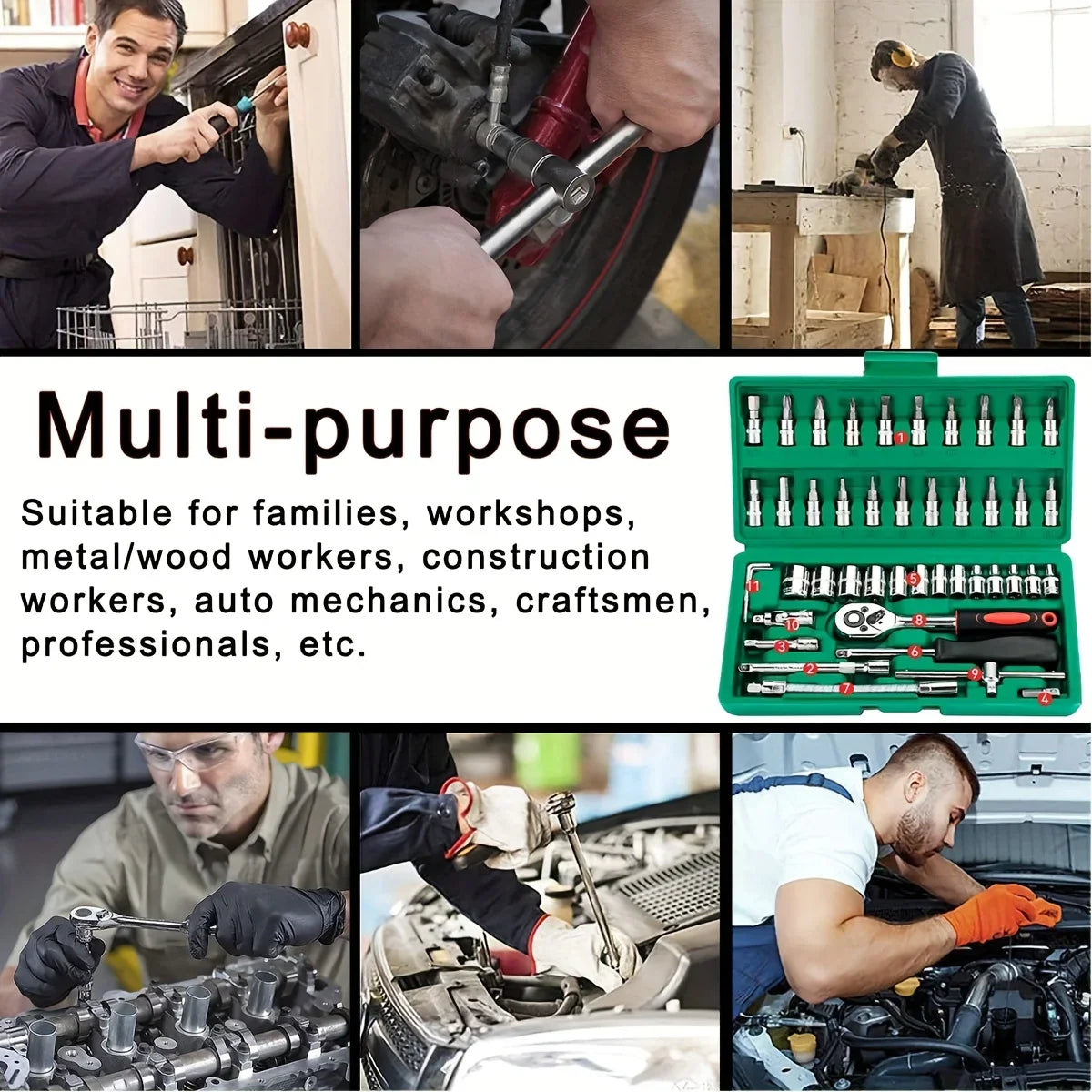 Socket Set 1/4 Inch Drive – 46 Pc Ratchet Wrench Kit With Sockets And Bits, Fall 2025 Ideal For DIY Auto Repairs