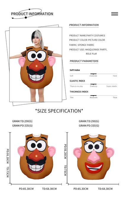 Bijpassende cosplaykostuumset voor koppels als Mr. en Mrs. Potato Head, Halloween-, carnaval- en feestoutfit 2026