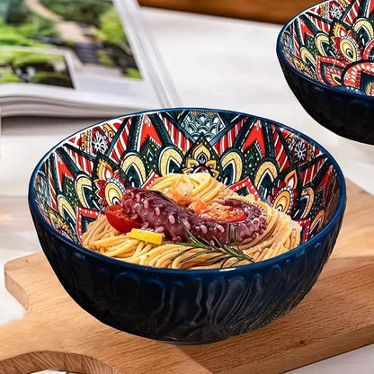 Boheemse keramische kommen set bloemmotief serveerschalen veelzijdig