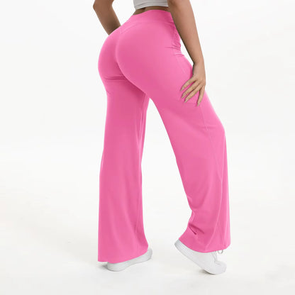 Zachte en flatterende dames yogabroek - midtaille rechte pijp, nylon/elastaan mix, voor sportschool en pilates