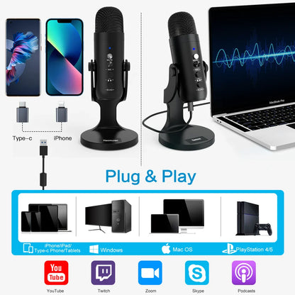 USB Condenser Microphone Desktop Mic For Streaming Podcast