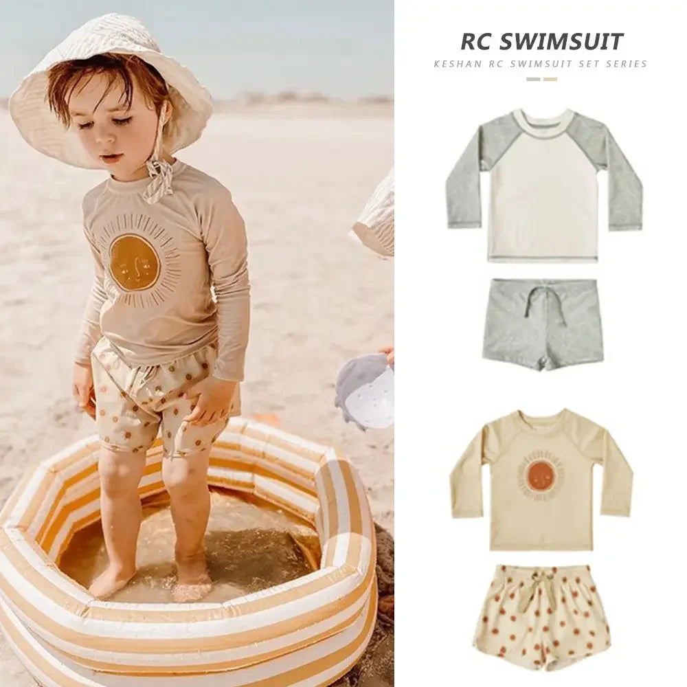 Costume da bagno per neonati maschi a asciugatura rapida - maglia a maniche lunghe e pantaloncini, poliestere, per nuoto