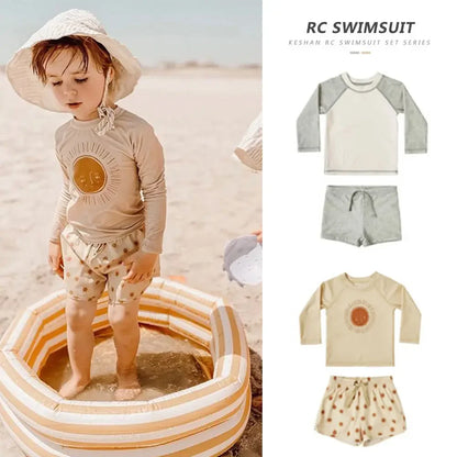 Costume da bagno per neonati maschi a asciugatura rapida - maglia a maniche lunghe e pantaloncini, poliestere, per nuoto
