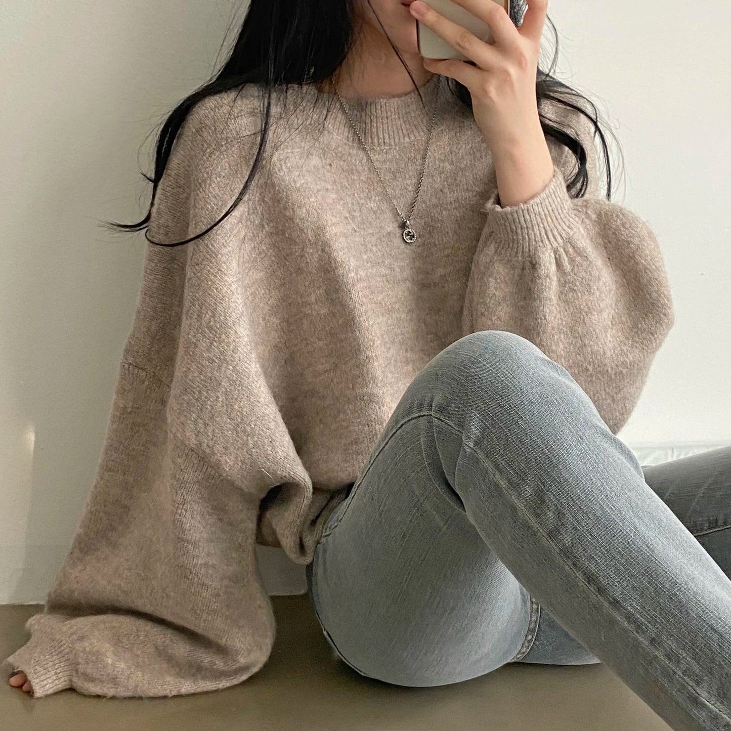 Oversized Cozy Women's Pullover - O Neck, Knit, Office Wear