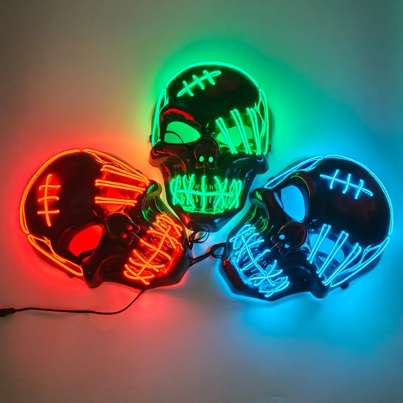 LED Glowing Skull Mask Full Face Halloween 2025 Cosplay