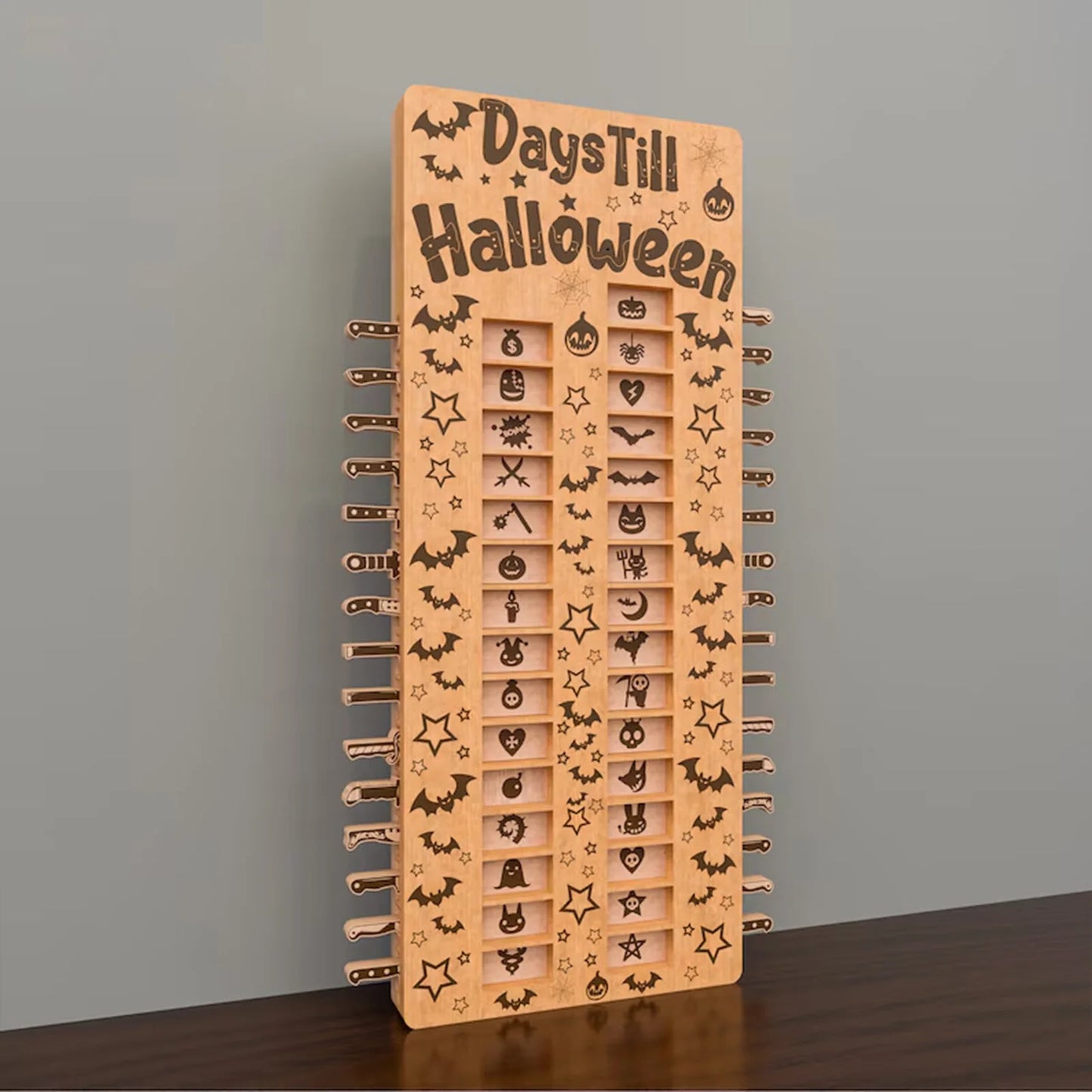 Calendario dell'Avvento di Halloween in Legno 31 Giorni Conto alla Rovescia Artigianale