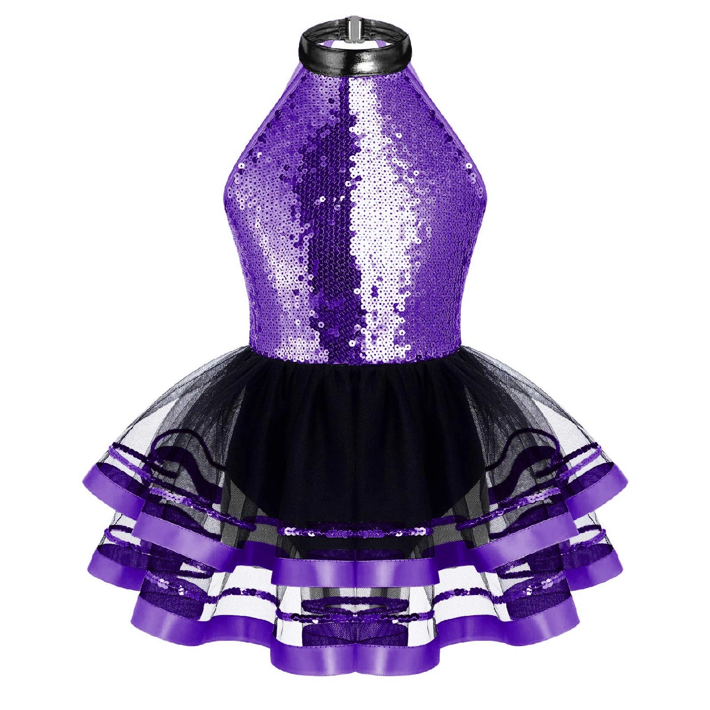 Lightweight girls' leotard - sequined skirted tutu, polyester, for ballet and dance performances