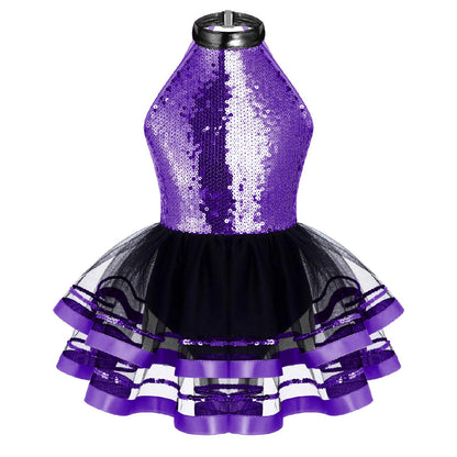 Lightweight girls' leotard - sequined skirted tutu, polyester, for ballet and dance performances