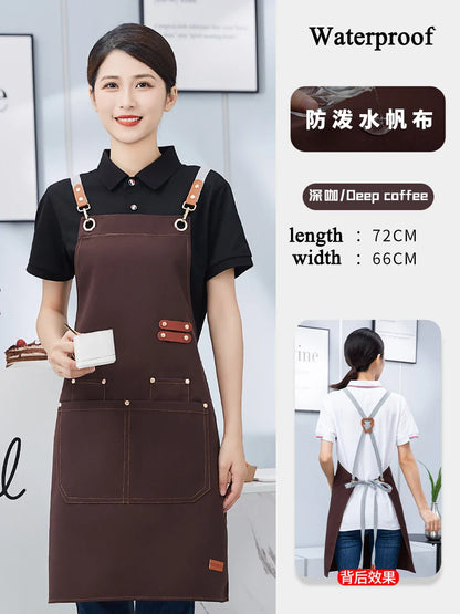 Custom Apron Waterproof Canvas Bib Apron With Adjustable Leather Look Straps Hospitality Fall 2025 Personalized Logo