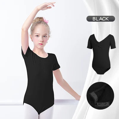 Body morbido da balletto per ragazze - scollo con coulisse, arricciatura frontale, maglia di cotone, per lezione di danza