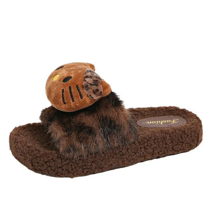 Bløde pigetøfler - hyggelig leopardmønstret plysfuskepels, polyester, til indendørs brug, gave
