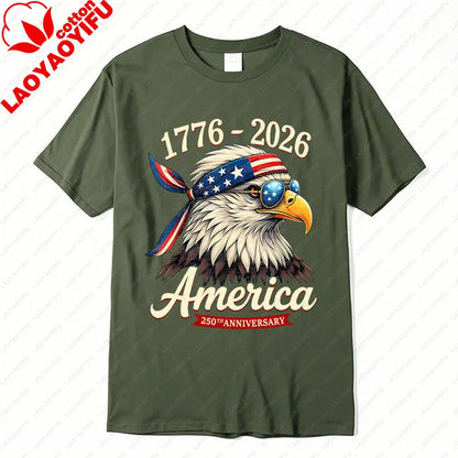 Soft Unisex Bald Eagle Graphic Tee - Short-Sleeve, Durable Cotton, For 250th Anniversary Independence Day Celebration