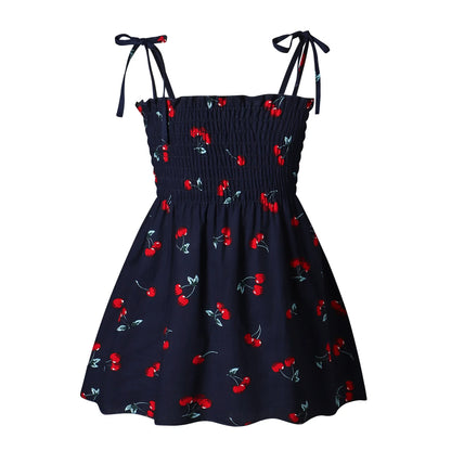 Soft girls' floral sundress - smocked bodice, polyester, for casual beach party
