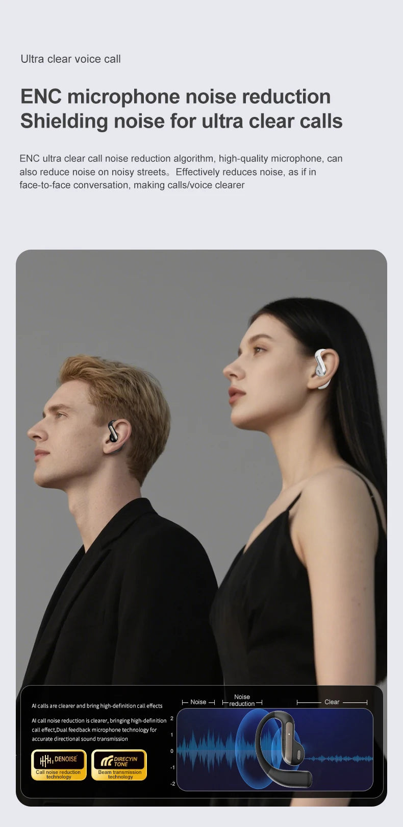 AI Translation Earbuds With Noise Canceling Ear Hook Sports