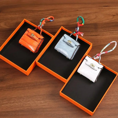 1+1 Free Birkin Inspired Mini Hand Bag - Crocodile Pattern Mini Bag Charm Keychain