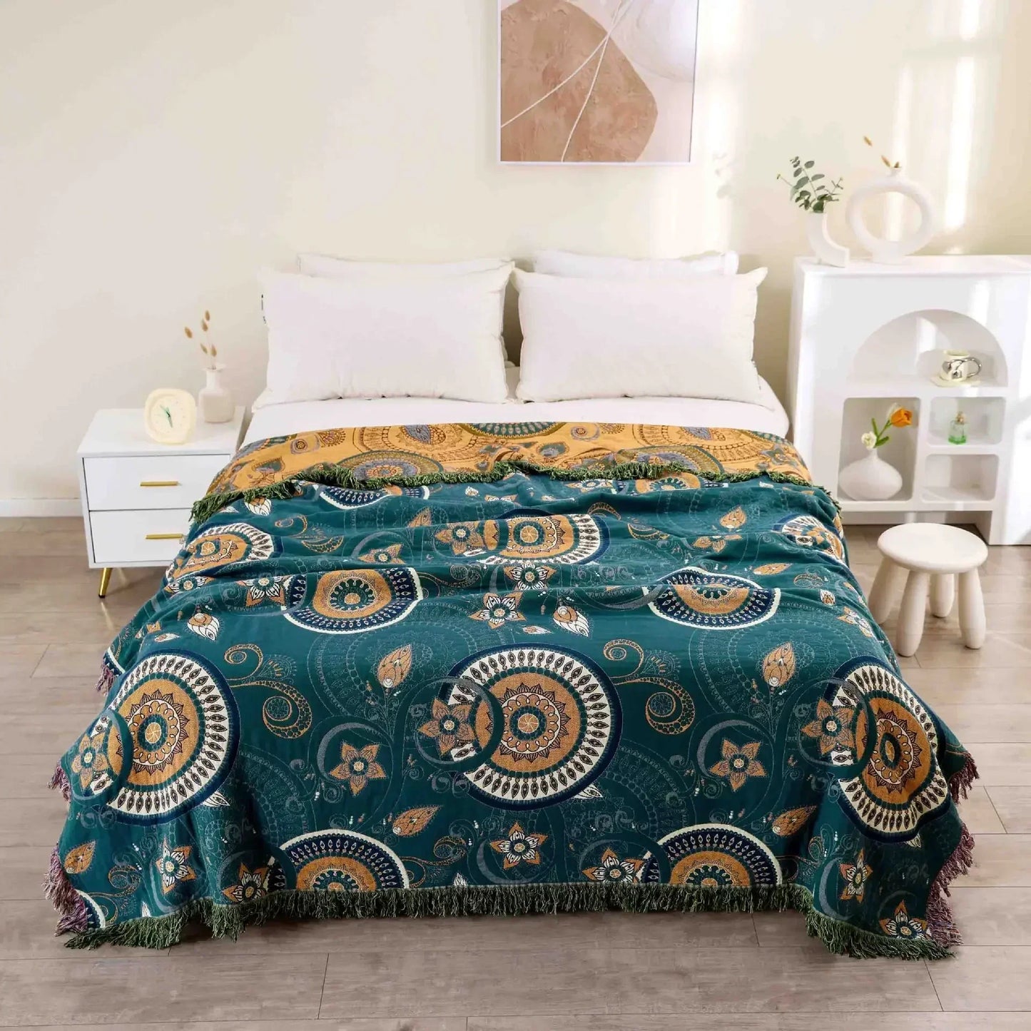 Double-Sided Japanese Cotton Throw Blanket - Versatile Sofa Cover & Bedspread, All-Season Cooling