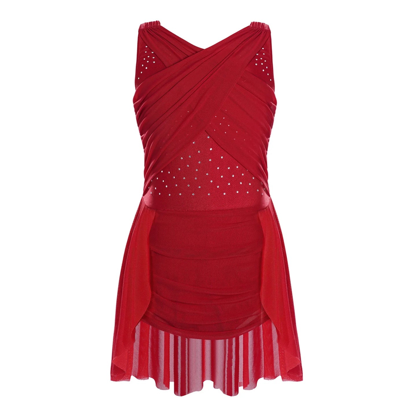Lightweight Girls' Leotard - Rhinestone Embellished, Mesh Skirt, Polyester/Nylon/Elastane, For Ballet, Gymnastics