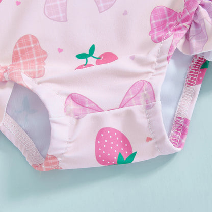 Soft Girls' Rash Guard Swimsuit Set - Zip-Up, Floral Print, Polyester, With Hat, For Summer Beach And Pool